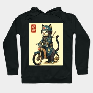 Japanese Samurai Cat on Motorcycle Kawaii Ninja Cat Hoodie